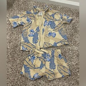 Disney Beige and Blue Stitch Tropical Kids Pajama Set